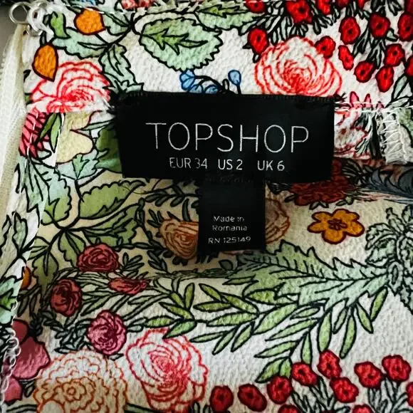 Topshop Floral Long Sleeve Dress Size 2 Multicolor - Picture 4 of 7